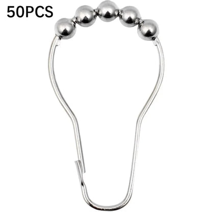 50Pcs 5-Beads Gourd Shaped Ring Stainless Steel Roller Ball Shower Curtain Hook