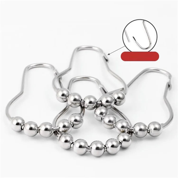 50Pcs 5-Beads Gourd Shaped Ring Stainless Steel Roller Ball Shower Curtain Hook