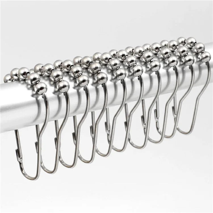 50Pcs 5-Beads Gourd Shaped Ring Stainless Steel Roller Ball Shower Curtain Hook