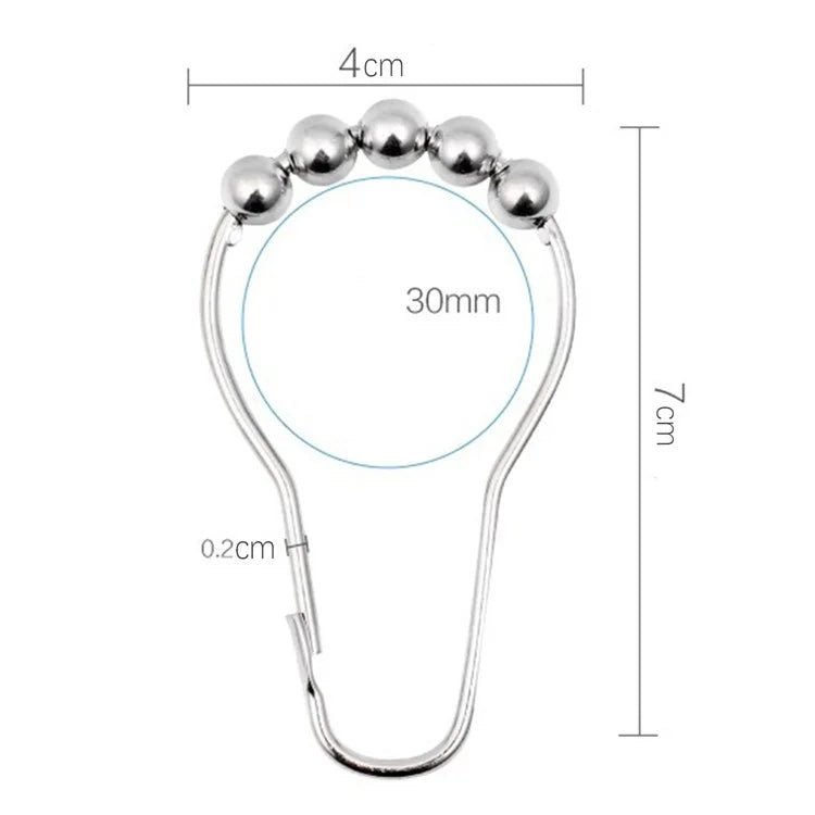 50Pcs 5-Beads Gourd Shaped Ring Stainless Steel Roller Ball Shower Curtain Hook