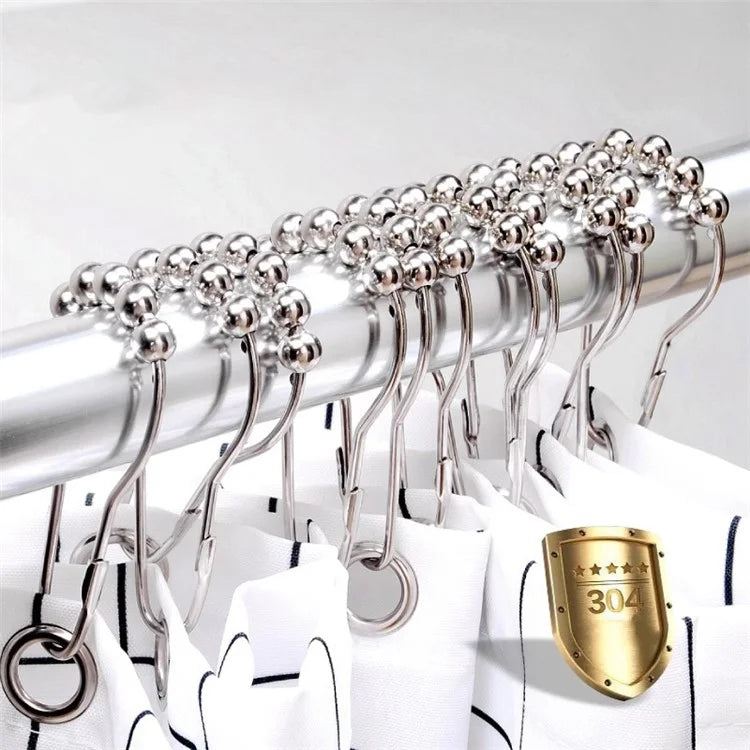 50Pcs 5-Beads Gourd Shaped Ring Stainless Steel Roller Ball Shower Curtain Hook