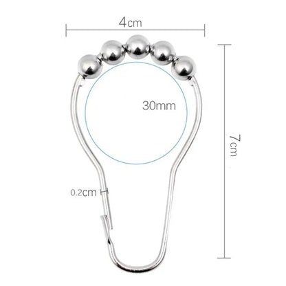 50Pcs 5-Beads Gourd Shaped Ring Stainless Steel Roller Ball Shower Curtain Hook