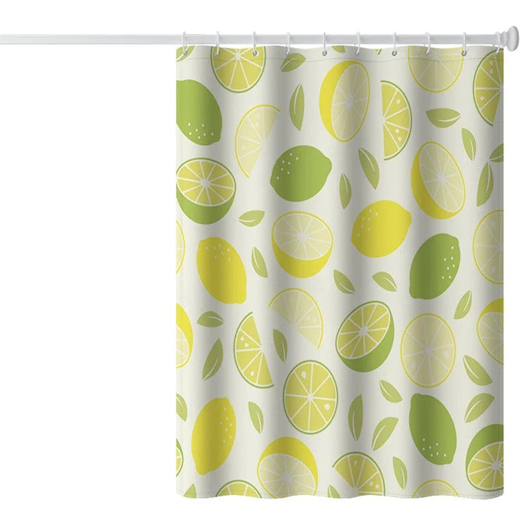 150x180cm Polyester Shower Curtains 3D Fruit Pattern Washable Bath Curtain with 12 Hooks