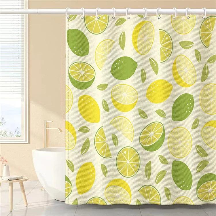 150x180cm Polyester Shower Curtains 3D Fruit Pattern Washable Bath Curtain with 12 Hooks