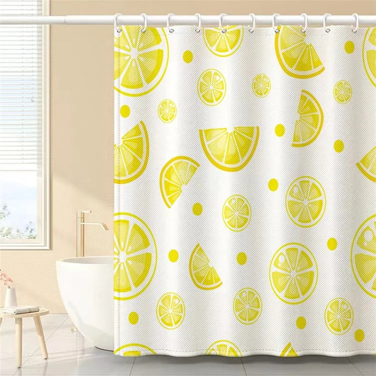 150x180cm Polyester Shower Curtains 3D Fruit Pattern Washable Bath Curtain with 12 Hooks