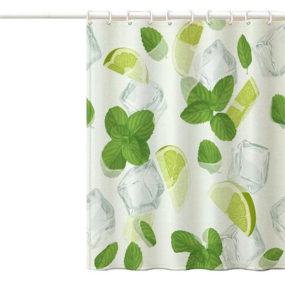 150x180cm Polyester Shower Curtains 3D Fruit Pattern Washable Bath Curtain with 12 Hooks