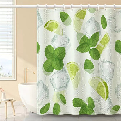 150x180cm Polyester Shower Curtains 3D Fruit Pattern Washable Bath Curtain with 12 Hooks