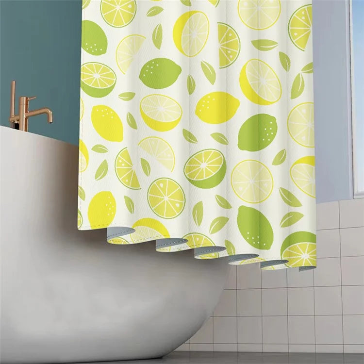150x180cm Polyester Shower Curtains 3D Fruit Pattern Washable Bath Curtain with 12 Hooks