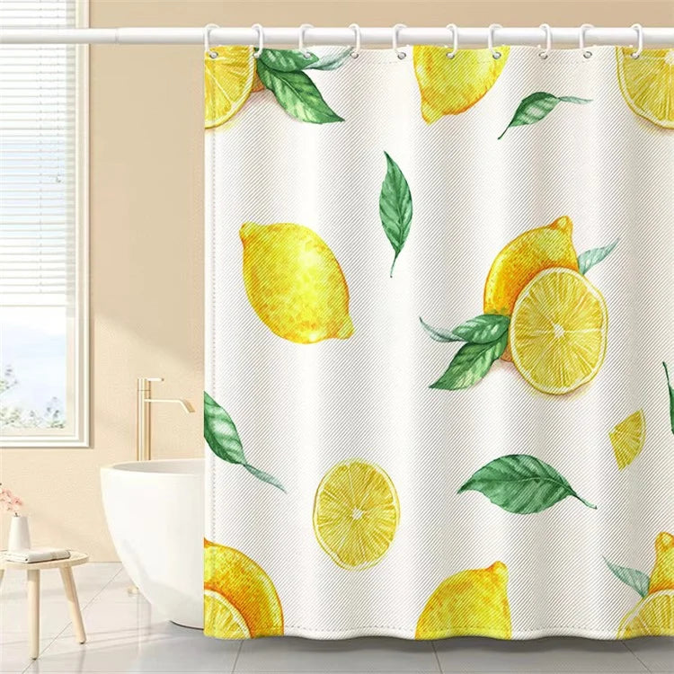 150x180cm Polyester Shower Curtains 3D Fruit Pattern Washable Bath Curtain with 12 Hooks