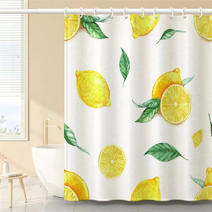 150x180cm Polyester Shower Curtains 3D Fruit Pattern Washable Bath Curtain with 12 Hooks