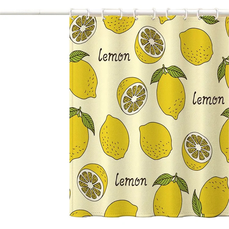 150x180cm Polyester Shower Curtains 3D Fruit Pattern Washable Bath Curtain with 12 Hooks