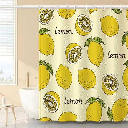 150x180cm Polyester Shower Curtains 3D Fruit Pattern Washable Bath Curtain with 12 Hooks