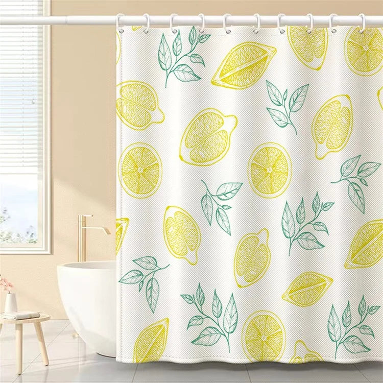 150x180cm Polyester Shower Curtains 3D Fruit Pattern Washable Bath Curtain with 12 Hooks