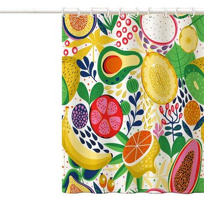 150x180cm Polyester Shower Curtains 3D Fruit Pattern Washable Bath Curtain with 12 Hooks