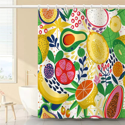 150x180cm Polyester Shower Curtains 3D Fruit Pattern Washable Bath Curtain with 12 Hooks