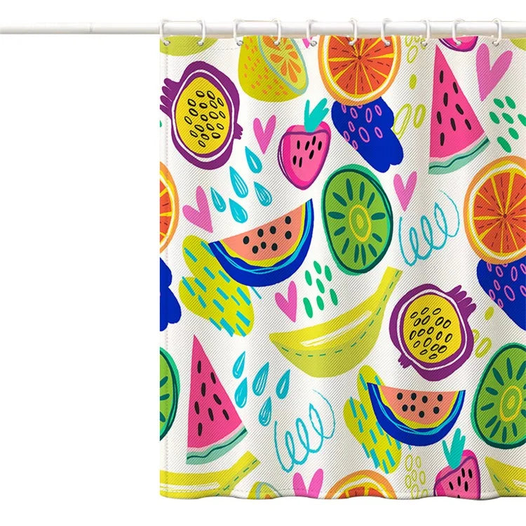 150x180cm Polyester Shower Curtains 3D Fruit Pattern Washable Bath Curtain with 12 Hooks