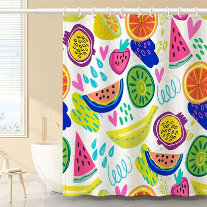 150x180cm Polyester Shower Curtains 3D Fruit Pattern Washable Bath Curtain with 12 Hooks