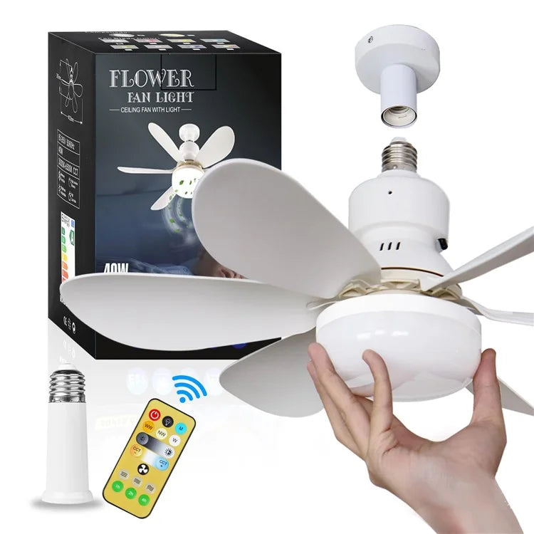 30W Integrated Chandelier Ceiling Fan E27 Lamp 3 Color Temperature Light with Remote Control