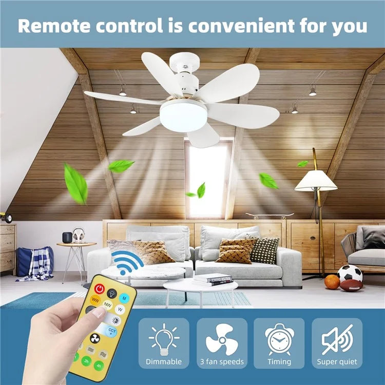 30W Integrated Chandelier Ceiling Fan E27 Lamp 3 Color Temperature Light with Remote Control