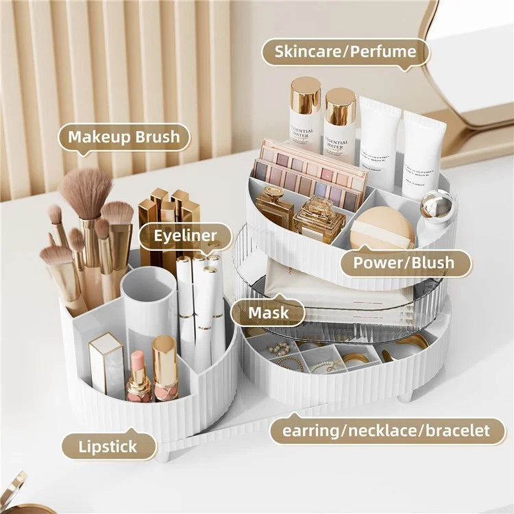 360 Degree Rotating Makeup Organizer Box Swivel Cosmetic Storage Rack
