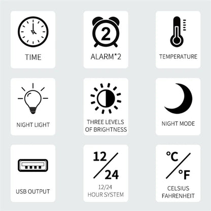 TS-3002 LED Digital Display Desk Clock Bedside Desktop Night Light Electronic Alarm Clock
