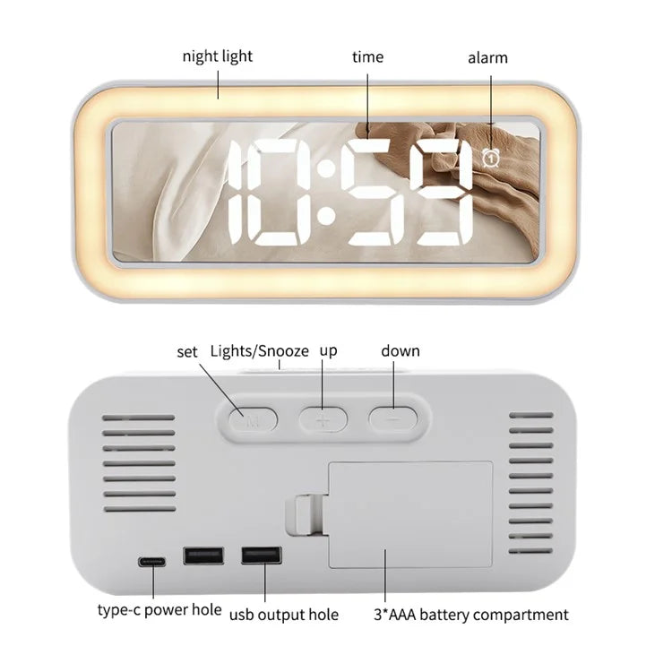 TS-3002 LED Digital Display Desk Clock Bedside Desktop Night Light Electronic Alarm Clock