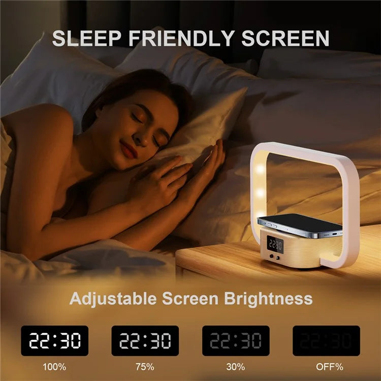 ZM-WRO1 3-in-1 Touch Control Bedside Night Light 10W Wireless Charger Digital Clock