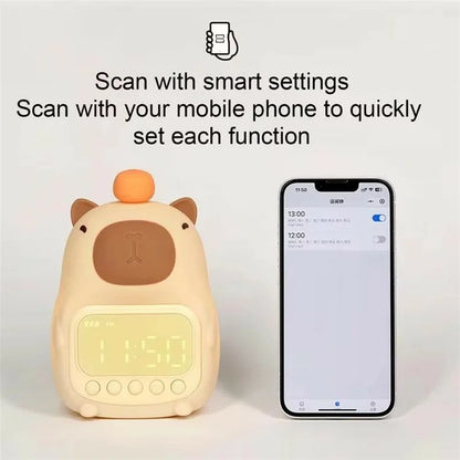C20 Cute Cartoon Capybara Alarm Clock Dimmable Bedside Night Light for Kids Room