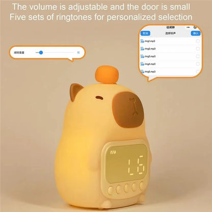 C20 Cute Cartoon Capybara Alarm Clock Dimmable Bedside Night Light for Kids Room