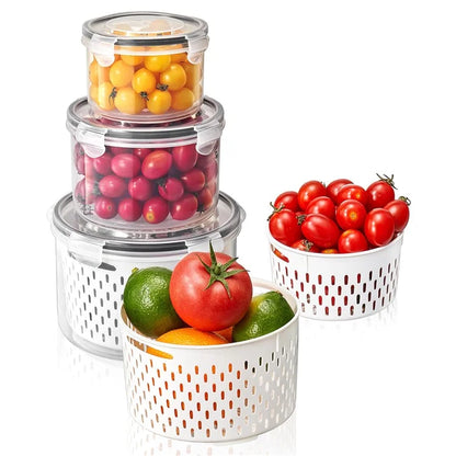 3Pcs Refrigerator Storage Box Round Transparent Drain Basket Fruit Vegetable Fresh-Keeping Box (BPA Free, No FDA)