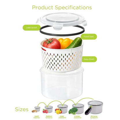 3Pcs Refrigerator Storage Box Round Transparent Drain Basket Fruit Vegetable Fresh-Keeping Box (BPA Free, No FDA)
