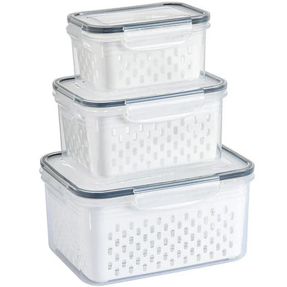 3Pcs Refrigerator Storage Box Rectangular Transparent Drain Basket Fruit Vegetable Fresh-Keeping Box (BPA Free, No FDA)
