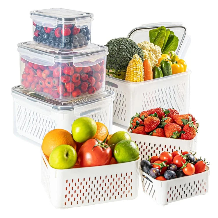 3Pcs Refrigerator Storage Box Rectangular Transparent Drain Basket Fruit Vegetable Fresh-Keeping Box (BPA Free, No FDA)
