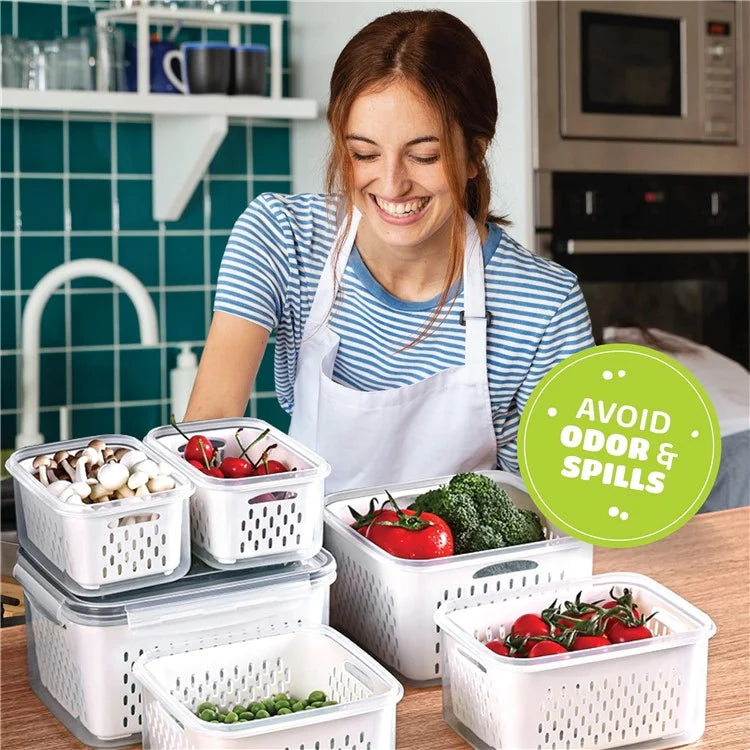 3Pcs Refrigerator Storage Box Rectangular Transparent Drain Basket Fruit Vegetable Fresh-Keeping Box (BPA Free, No FDA)