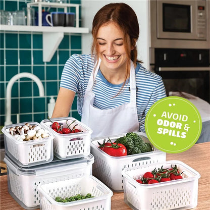 3Pcs Refrigerator Storage Box Rectangular Transparent Drain Basket Fruit Vegetable Fresh-Keeping Box (BPA Free, No FDA)