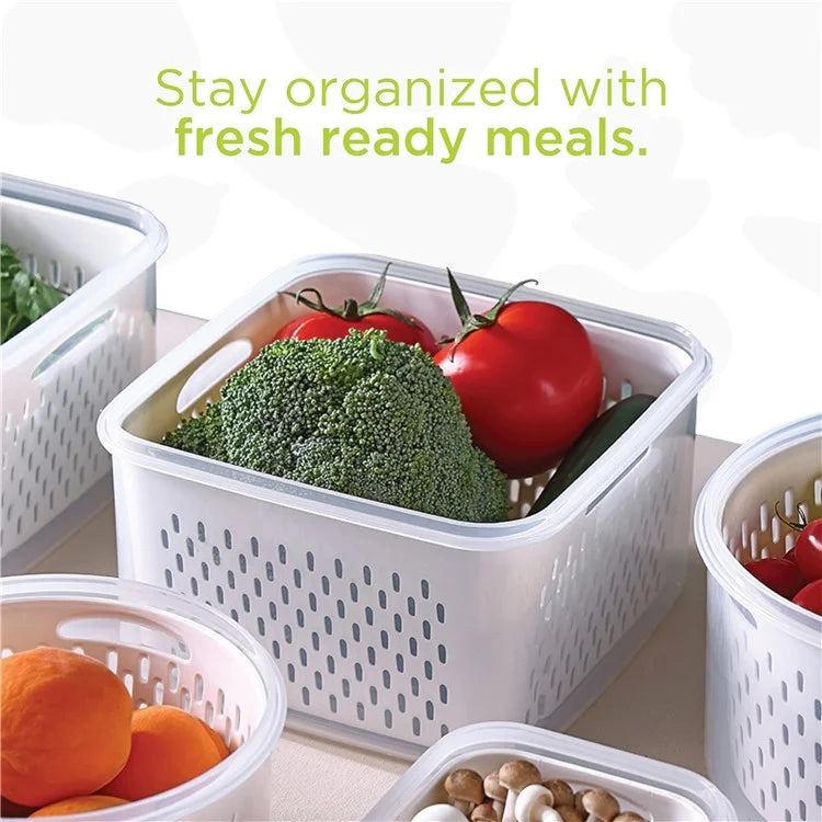 3Pcs Refrigerator Storage Box Rectangular Transparent Drain Basket Fruit Vegetable Fresh-Keeping Box (BPA Free, No FDA)