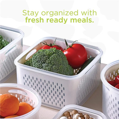 3Pcs Refrigerator Storage Box Rectangular Transparent Drain Basket Fruit Vegetable Fresh-Keeping Box (BPA Free, No FDA)
