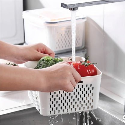 3Pcs Refrigerator Storage Box Rectangular Transparent Drain Basket Fruit Vegetable Fresh-Keeping Box (BPA Free, No FDA)