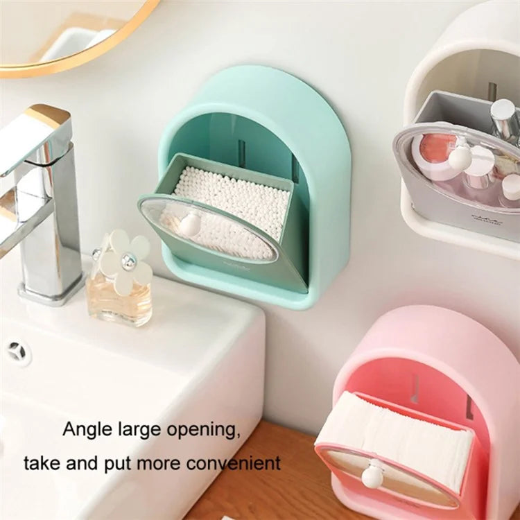 Bathroom Wall-Mounted Cotton Swab Holder Cosmetic Storage Box for Cotton Swabs, Makeup Pads