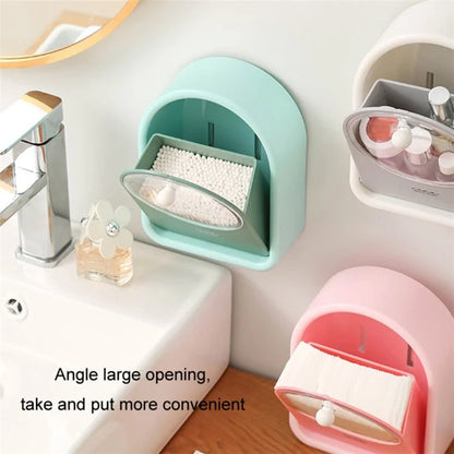 Bathroom Wall-Mounted Cotton Swab Holder Cosmetic Storage Box for Cotton Swabs, Makeup Pads