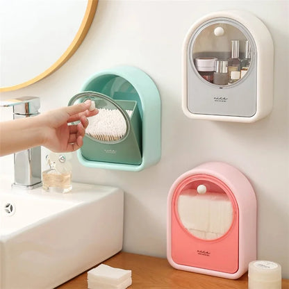 Bathroom Wall-Mounted Cotton Swab Holder Cosmetic Storage Box for Cotton Swabs, Makeup Pads