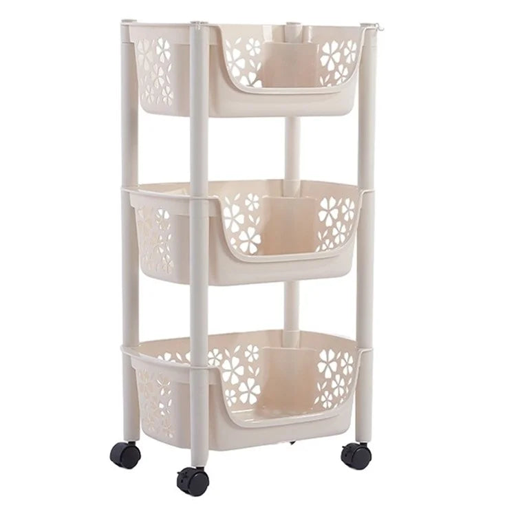 2073 3 Layer Plastic Storage Trolley Kitchen Cart Vegetable Fruit Organizer Rolling Shelf, Medium Size (BPA Free, No FDA Certificate)