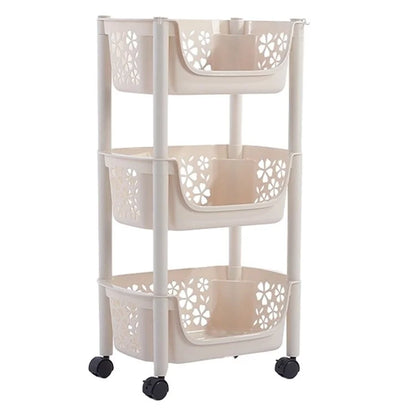 2073 3 Layer Plastic Storage Trolley Kitchen Cart Vegetable Fruit Organizer Rolling Shelf, Medium Size (BPA Free, No FDA Certificate)