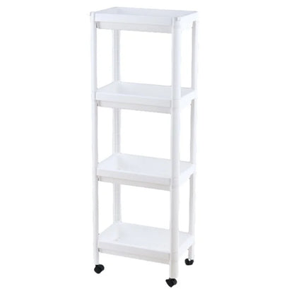 4 Layer Plastic Floor Standing Storage Rack Movable Pulley Storage Shelf for Bathroom Kitchen