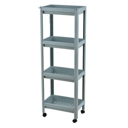 4 Layer Plastic Floor Standing Storage Rack Movable Pulley Storage Shelf for Bathroom Kitchen