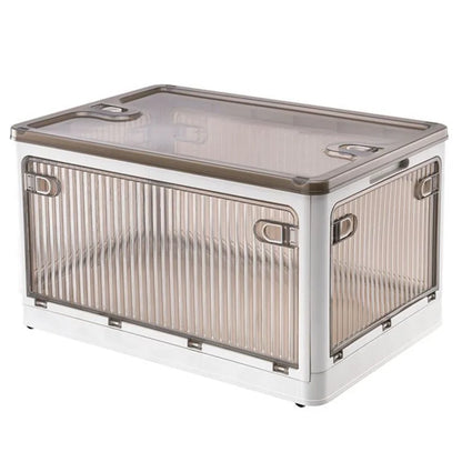 28L Folding Plastic Storage Bin 5-Sided Door Opening Transparent Removable Pulley Stackable Box, Size S