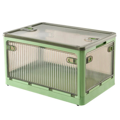 40L Transparent Plastic Storage Bin 5-Sided Door Opening Removable Pulley Stackable Folding Box, Size M