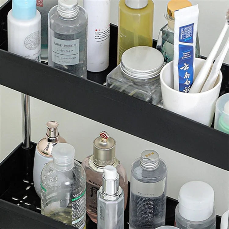 4 Tier Narrow Type PP + Stainless Steel Bathroom Storage Rack with Wheels Rolling Organizer Shelf