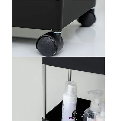 4 Tier Narrow Type PP + Stainless Steel Bathroom Storage Rack with Wheels Rolling Organizer Shelf