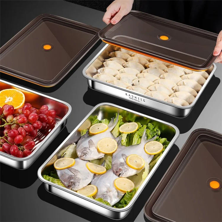 KACHEEG 304 Stainless Steel Refrigerator Dumpling Storage Sealed Box (No FDA)